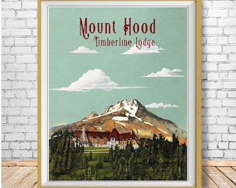 Mt Hood Poster, Timberline Lodge Print, Oregon Decor, Portland Art, Milky Way Photo Vintage Travel Poster (#st1v-vp0502)