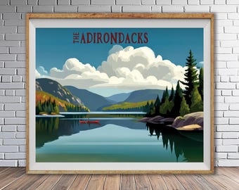 Adirondacks Poster, Canoe Print, Upper State New York Poster, Adirondack Mountains Decor Wall Art Mountains Poster Wall Art (#st1h-vp1330)