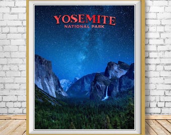Yosemite Poster, Half Dome Print, California Poster, Bridalveil Falls Print, Vintage National Park Poster (#st1v-vp0314)