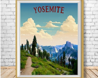 Yosemite Poster, National Park Poster, Yosemite Print, California Decor, Yosemite Falls Print, Half Dome (#st1v-vp0531)