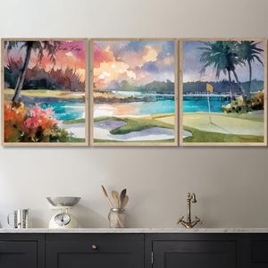 Florida Keys Travel Poster, Golf Poster, Key West Decor, Florida Decor, Sunset Print, Golf Decor, Miami Beach Art, Set of 3 pano3 #vp1104
