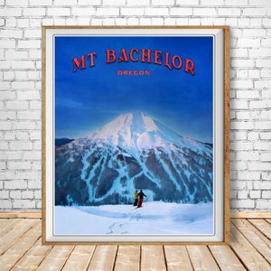 Mt Bachelor Poster, Ski Poster, Oregon Print, Portland Print, Skiing Print, Ski Area Decor, Bend Oregon Wall Art st1 #vp300