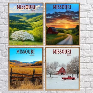 Pósteres de Missouri, Colección con descuento, Impresiones rurales de Missouri, Cuatro Estaciones, Montañas Ozark, Kansas City, San Luis, Decoración de Branson st4 #vp803