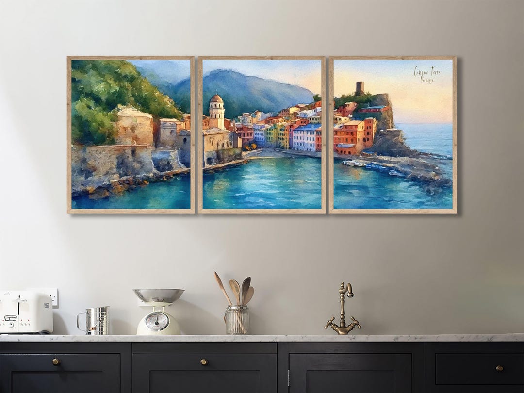 Vernazza Cinque Terre Italy Panoramic Wall Art Set of 3 | Coastal ...