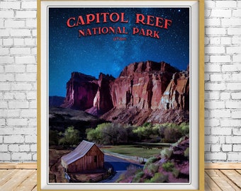 Capitol Reef National Park Print, Utah Print, Capitol Reef Print, Vintage Travel Poster, Wall Art st1 #vp321