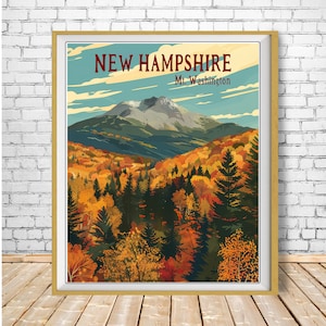 Póster del Monte Washington, Nuevo Hampshire, Impresión del Monte Washington, Póster de viaje vintage, Decoración de Nueva Inglaterra, Colores otoñales, Montaña st1 #vp580