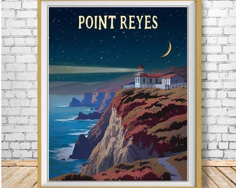 Point Reyes Poster, Lighthouse Print, California Coast Print, Night Milky Way, Point Reyes Lighthouse Poster, San Francisco (#st1v-vp0477)