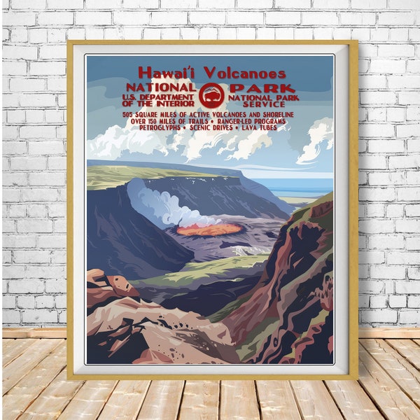 Hawai'i Volcanoes Poster, Hawaii Print, National Park Poster, National Park Print, Volcano Travel Print st1 #vp673