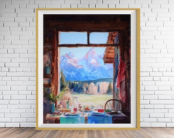 Grand Teton Watercolor Print, National Park Poster, Mountain Landscape Print, Wyoming Art, Western Decor, Jackson Wyoming (#st1v-vp0938)