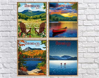 Adirondacks Posters, Discounted Set, Upper New York State Prints, Four Seasons, Adirondack Mountains Print, Rural Art (#st4-vp0786)