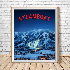 Affiche de ski du Colorado, impression Steamboat Springs, impression Colorado, décoration ski, art mural impression ski bateau à vapeur st1 #vp109