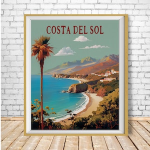 Costa Del Sol Poster, Spain Print, Vintage Travel Poster, Malaga Decor, Ocean Print, Wall Art st1 #vp474