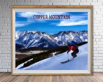 Copper Mountain Ski Resort Vintage Travel Poster, Colorado Mountains Wall Art Print, Retro Winter Alpine Landscape Decor (#st1h-vp1238)