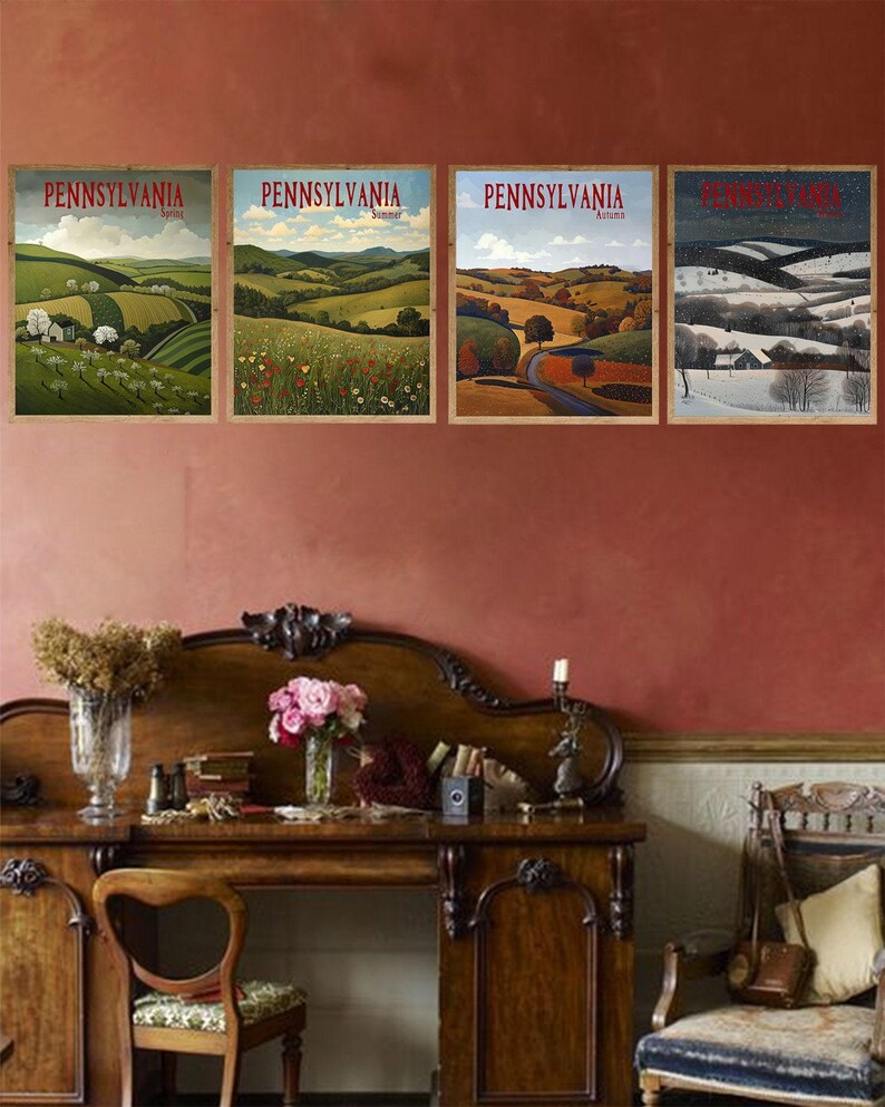 Pennsylvania Posters, Discounted Set, Pennsylvania Prints, Four Seasons ...