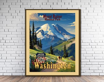 Mount Rainier Retro Train Poster | Vintage-Styled Railroad Travel Print (#str1-vp2297)