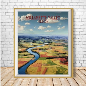 Póster de Oregón, Impresión del Valle de Willamette, Río Willamette, Portland Salem Eugene Corvallis McMinville, Póster de viaje antiguo (#st1v-vp0717) imagen 1