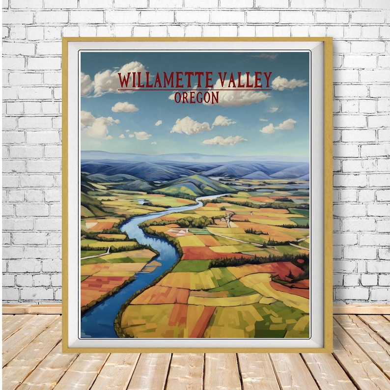 Póster de Oregón, Impresión del Valle de Willamette, Río Willamette, Portland Salem Eugene Corvallis McMinville, Póster de viaje antiguo (#st1v-vp0717) imagen 1
