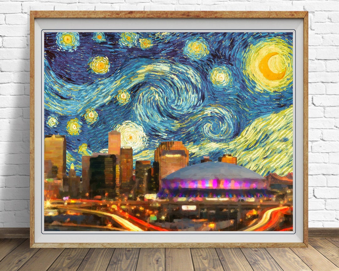New Orleans Superdome Poster Van Gogh Starry Night Print New Orleans