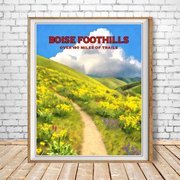 Boise Print, Boise Poster, Idaho Print, Boise Foothills, Ridge to Rivers, Vintage Travel Poster, Wall Art st1 #vp4