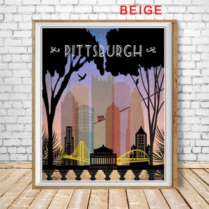 Impresión del horizonte de Pittsburgh, arte de Pensilvania, cartel de Pittsburgh, arte del paisaje urbano, cartel de viaje, arte de pared st1 #vp164