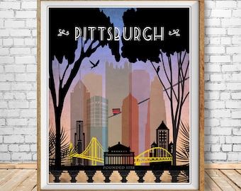 Pittsburgh Skyline Print, Pennsylvania Art, Pittsburgh Poster, Cityscape Art, Travel Poster, Wall Art #vp164