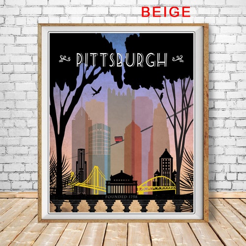 Impression de la ligne d'horizon de Pittsburgh, art de la Pennsylvanie, affiche de Pittsburgh, art du paysage urbain, affiche de voyage, art mural st1 #vp164