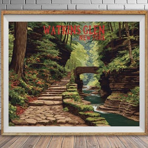 Finger Lakes Travel Poster, Watkins Glen Print, New York State Landscape, Ithaca NY, Waterfalls Print, Fine Art Decor bundle-h #vp1327