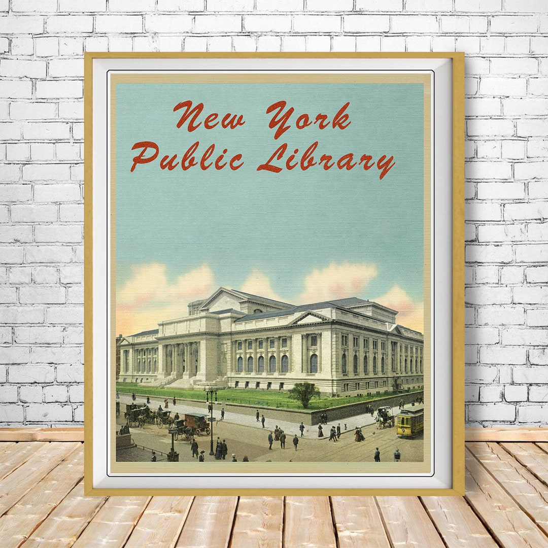 New York City Library Poster, Library Print, Travel Poster, Vintage