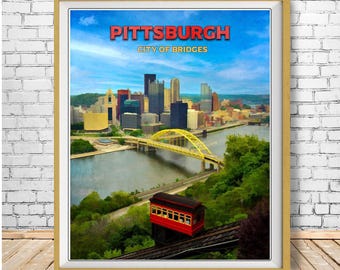 Pittsburgh Poster, Duquesne Incline, Pittsburgh Print, Pittsburgh Bridges, Pittsburgh Decor, Pittsburgh Art, Travel Poster (#st1v-vp0037)