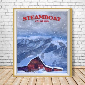 Colorado Ski Poster, Steamboat Springs Print, Colorado Print, Snow Landscape Barn, Skiing Print Wall Art bundle-v #vp326