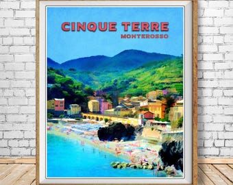Cinque Terre Print, Monterosso Poster, Italy Print, Cinque Terre Poster, Italy Poster Vintage Travel bundle-v #vp76