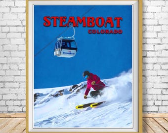 Colorado Skiing Print: Steamboat Springs Vintage Poster | paper, canvas or framed | (#st1v-vp0140)