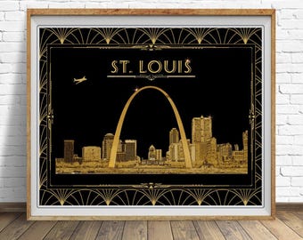 St Louis Skyline Print, Art Deco Poster, St Louis Cityscape Poster, Vintage Architecture Skyscrapers  bundle-h #vp184