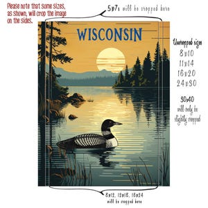 Wisconsin Poster, Loon Print, Lake House Print, Madison Milwaukee Wisconsin Decor, Wisconsin Landscape, State Bird Print (#st1v-vp0901) image 9