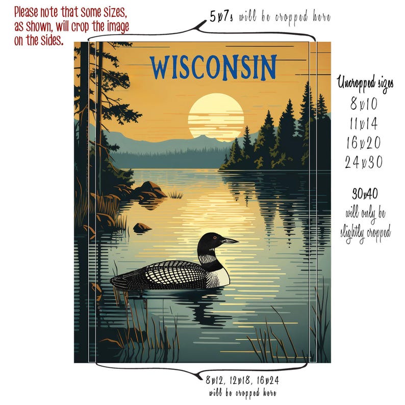 Wisconsin Poster, Loon Print, Lake House Print, Madison Milwaukee Wisconsin Decor, Wisconsin Landscape, State Bird Print (#st1v-vp0901) image 9