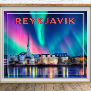 Iceland Poster, Northern Lights, Rykjavik Print, Iceland Print, Vintage Travel Poster bundle-h #vp65