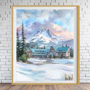 Mt Hood Poster, Timberline Lodge Print, Oregon Decor, Portland Art, Watercolor Travel Poster, Pacific Northwest Wall Art bundle-v #vp1410