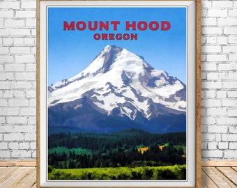 Mt Hood Poster, Portland Oregon Print, Mount Hood Print, Oregon Poster Portland Print Vintage Travel Poster st1 #vp14