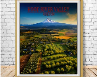 Hood River Valley Print, Mount Hood Poster, Oregon Poster, Portland Art Mt Hood Print Pacific Northwest Decor Travel Poster (#st1v-vp0708)