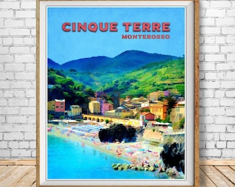Cinque Terre Print, Monterosso Poster, Italy Print, Cinque Terre Poster, Italy Poster Vintage Travel (#st1v-vp0076)