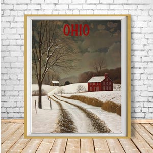 Ohio Poster, Rural Ohio Landscape Print, Winter Landscape Poster, Ohio Countryside, Columbus Cleveland Toledo Cincinnati bundle-v #vp634