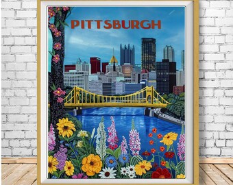 Pittsburgh Print, Poster, Pennsylvania Decor, Pittsburgh Bridges, Pittsburgh Art, Vintage Travel Poster, Retro Travel (#st1v-vp0763)