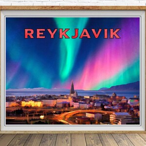 Iceland Poster, Rykjavik Print, Northern Lights, Iceland Print, Vintage Travel Poster bundle-h #vp64