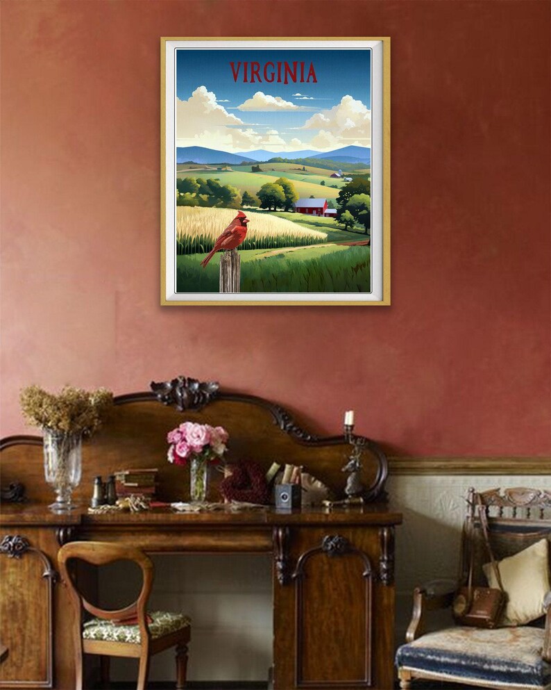 Virginia Cardinal Sign Virginia Poster, Cardinal Print, State Bird, Virginia Landscape Print ...