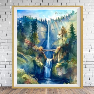 Multnomah Falls Print, Oregon Travel Poster, Columbia River Gorge Art, Portland Decor, Print, Waterfalls Art, Scenic Nature bundle-v #vp1479