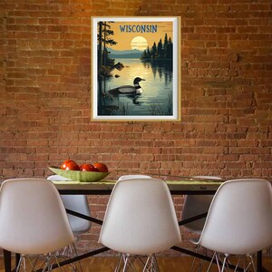 Wisconsin Poster, Loon Print, Lake House Print, Madison Milwaukee Wisconsin Decor, Wisconsin Landscape, State Bird Print (#st1v-vp0901) image 3