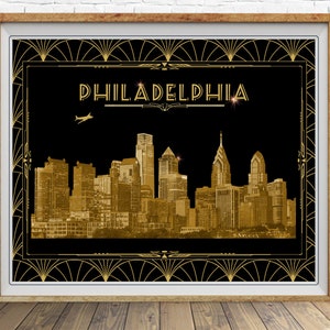 Philadelphia Skyline Print, Art Deco Poster, Philadelphia Cityscape Poster, Vintage Architecture st1 #vp183