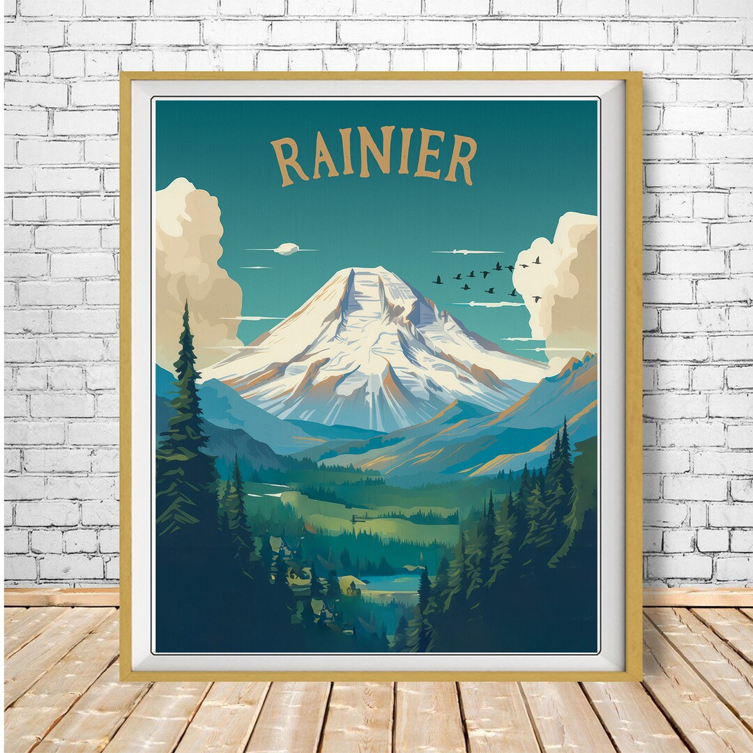 Mount Rainer Poster Mt Rainier Poster, Mt Rainier Print, Washington State Poster, Mount ...
