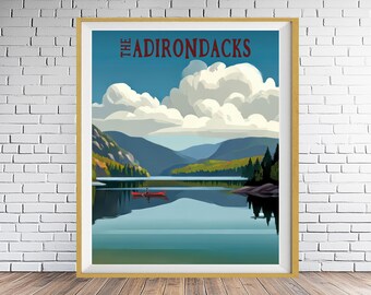 Adirondacks Poster, Canoe Print, Upper State New York Poster, Adirondack Mountains Decor Wall Art Mountains Poster Wall Art (#st1v-vp1329)