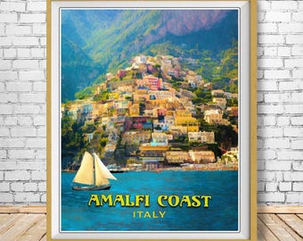 Amalfi Coast Print, Positano Poster, Italy Print, Amalfi Coast Poster, Italy Poster Vintage Travel Wall Art (#st1v-vp0145)